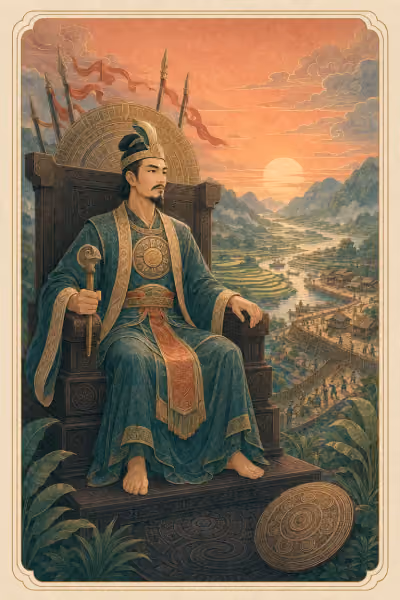 Lá The Emperor trong bộ Hường Đông Tarot — tranh đang được vẽ lại theo bản Art Direction 2.1