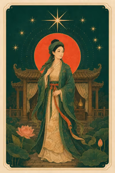 Lá The Star trong bộ Hường Đông Tarot — tranh đang được vẽ lại theo bản Art Direction 2.1