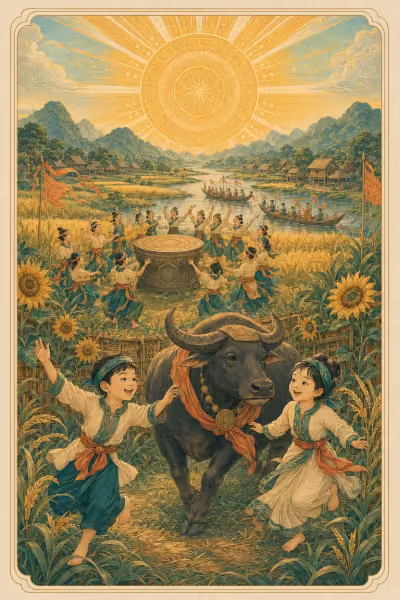 Lá The Sun trong bộ Hường Đông Tarot — tranh đang được vẽ lại theo bản Art Direction 2.1