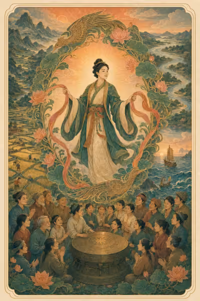 Lá The World trong bộ Hường Đông Tarot — tranh đang được vẽ lại theo bản Art Direction 2.1