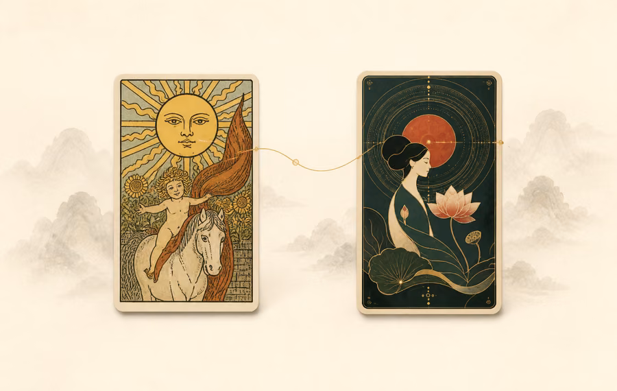 Hai ngôn ngữ hình ảnh Tarot được đặt cạnh nhau